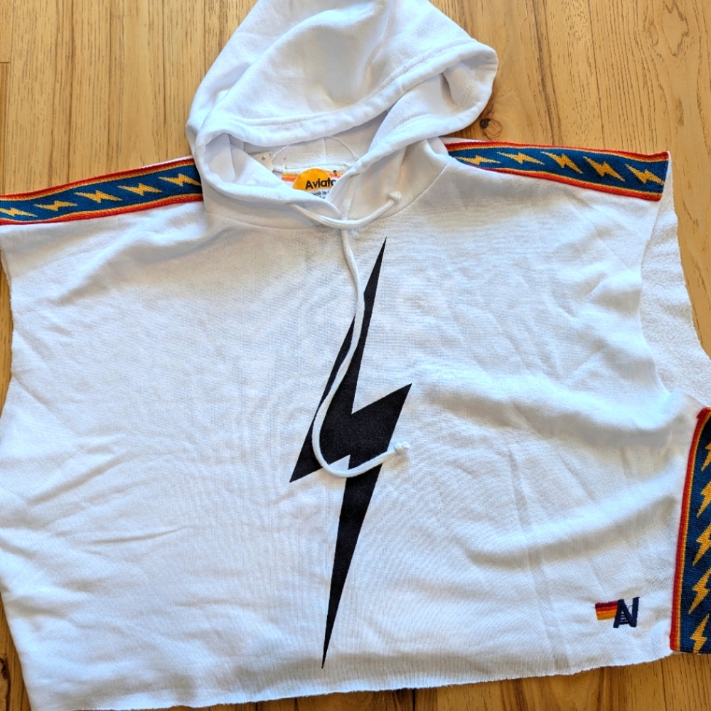 Aviator Nation White Hooded Sleeveless Shirt, New Size S
